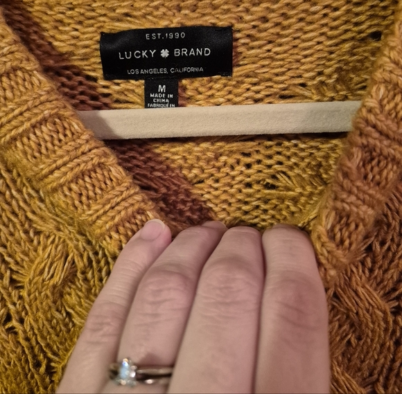 New Lucky Brand Quinn Cable Knit Cotton Blend Mustard Yellow Medium Sweater - Picture 13 of 15